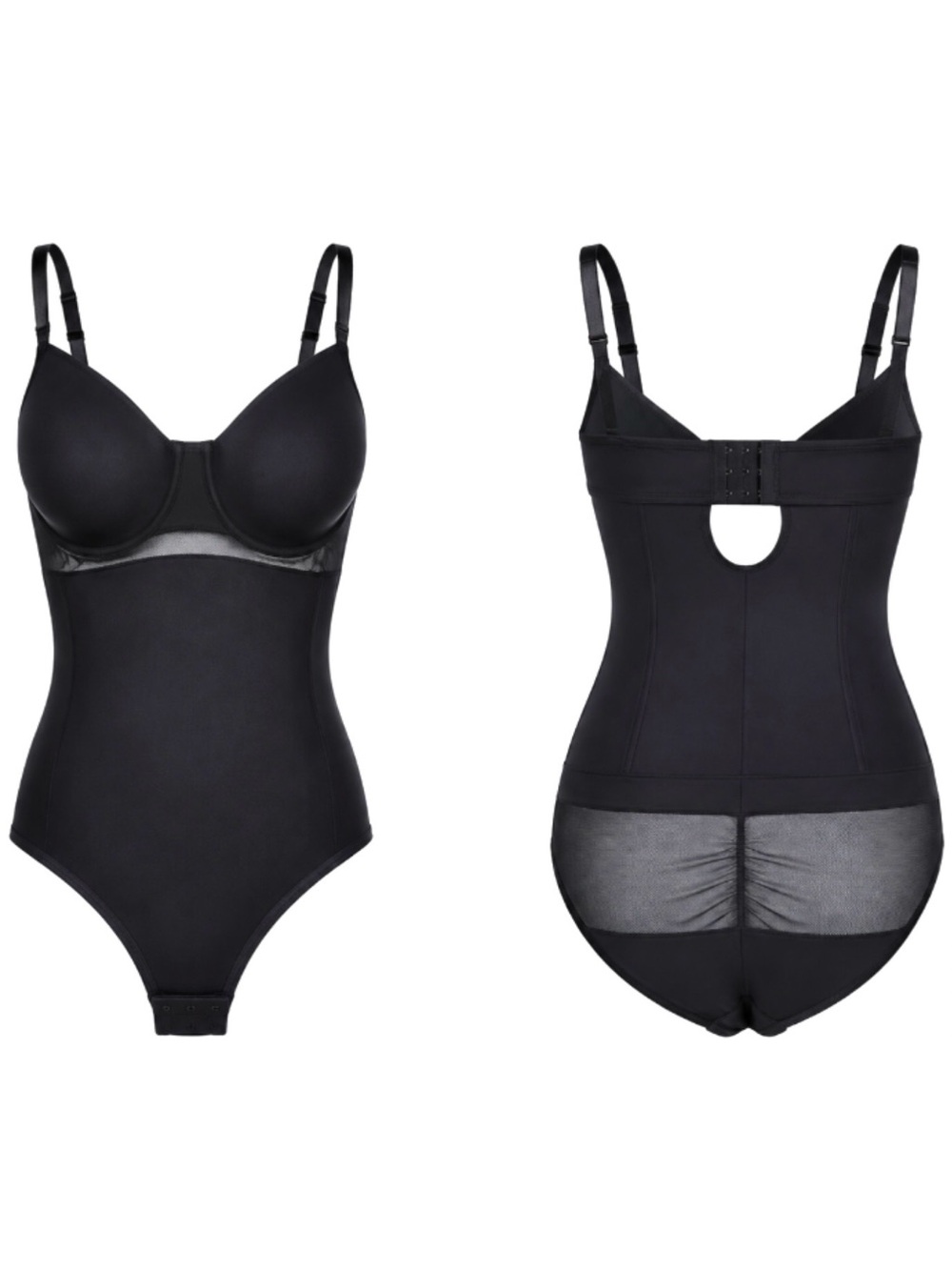Nicole Miller Bodysuit L Convertible Shaping Sculpting Mesh Black NWT